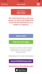 B12 Deficiency - risk checker screenshot 4