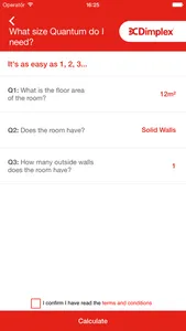 Dimplex Quantum heater sizing guide screenshot 1