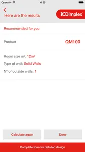 Dimplex Quantum heater sizing guide screenshot 2